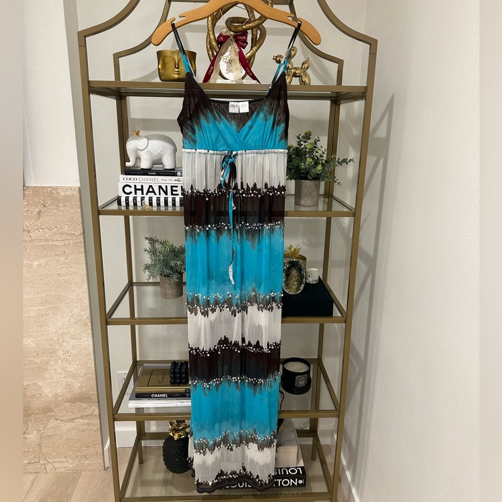 Blue and Brown Maxi Beach Dress